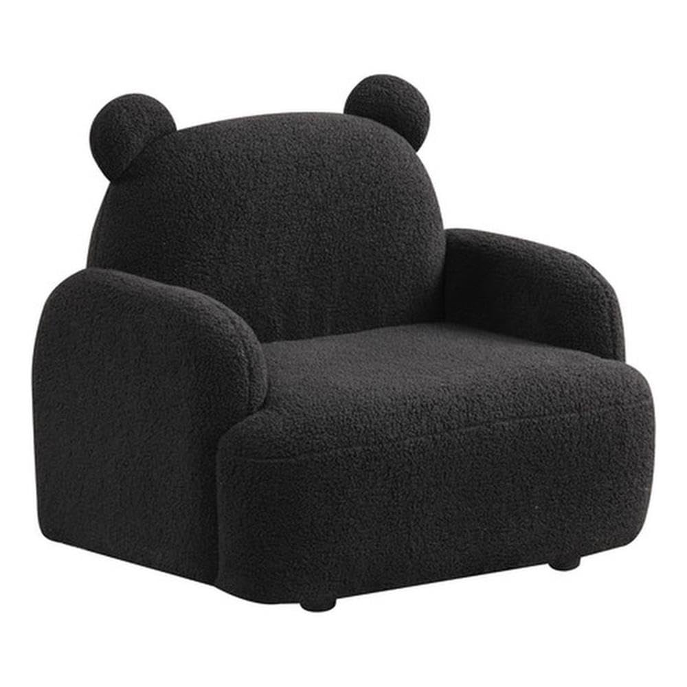 Lilola Home Raelynn 25.5" W Black Teddy Velvet Bear-Shaped Kids Armchair
